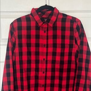 Red and Black Button Down Plaid Shirt